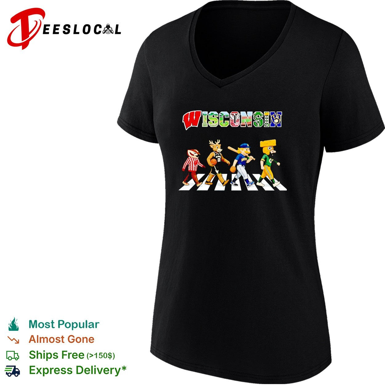 Wisconsin Badgers Bucks Brewers Packers mascots crossing shirt