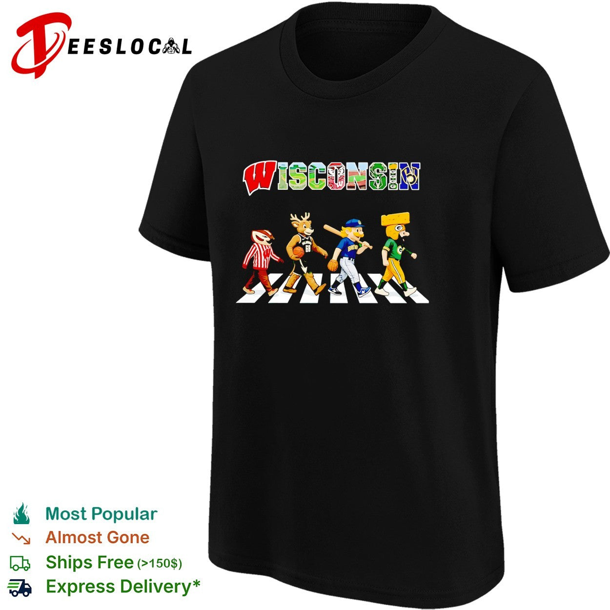 Wisconsin Badgers Bucks Brewers Packers mascots crossing shirt
