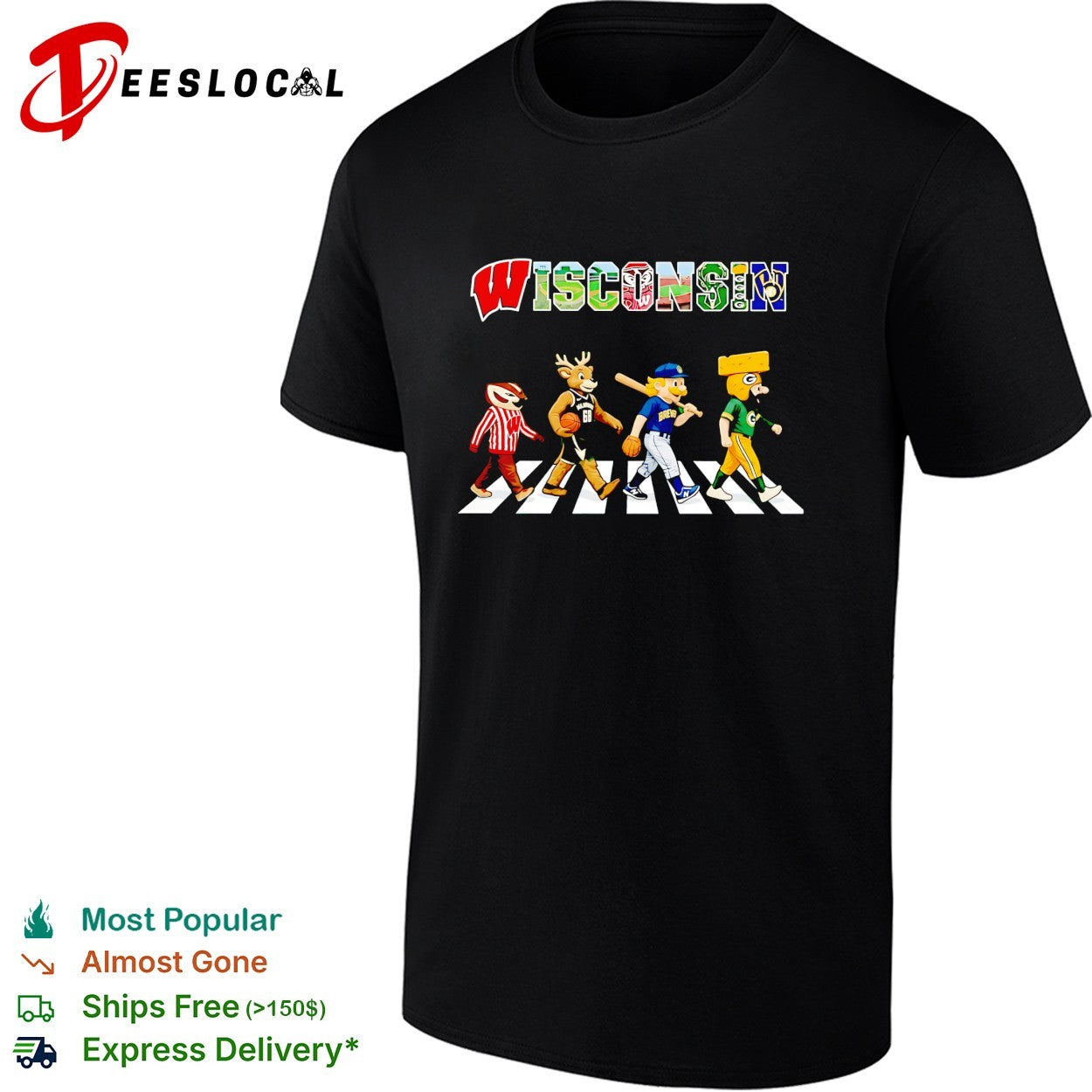 Wisconsin Badgers Bucks Brewers Packers mascots crossing shirt