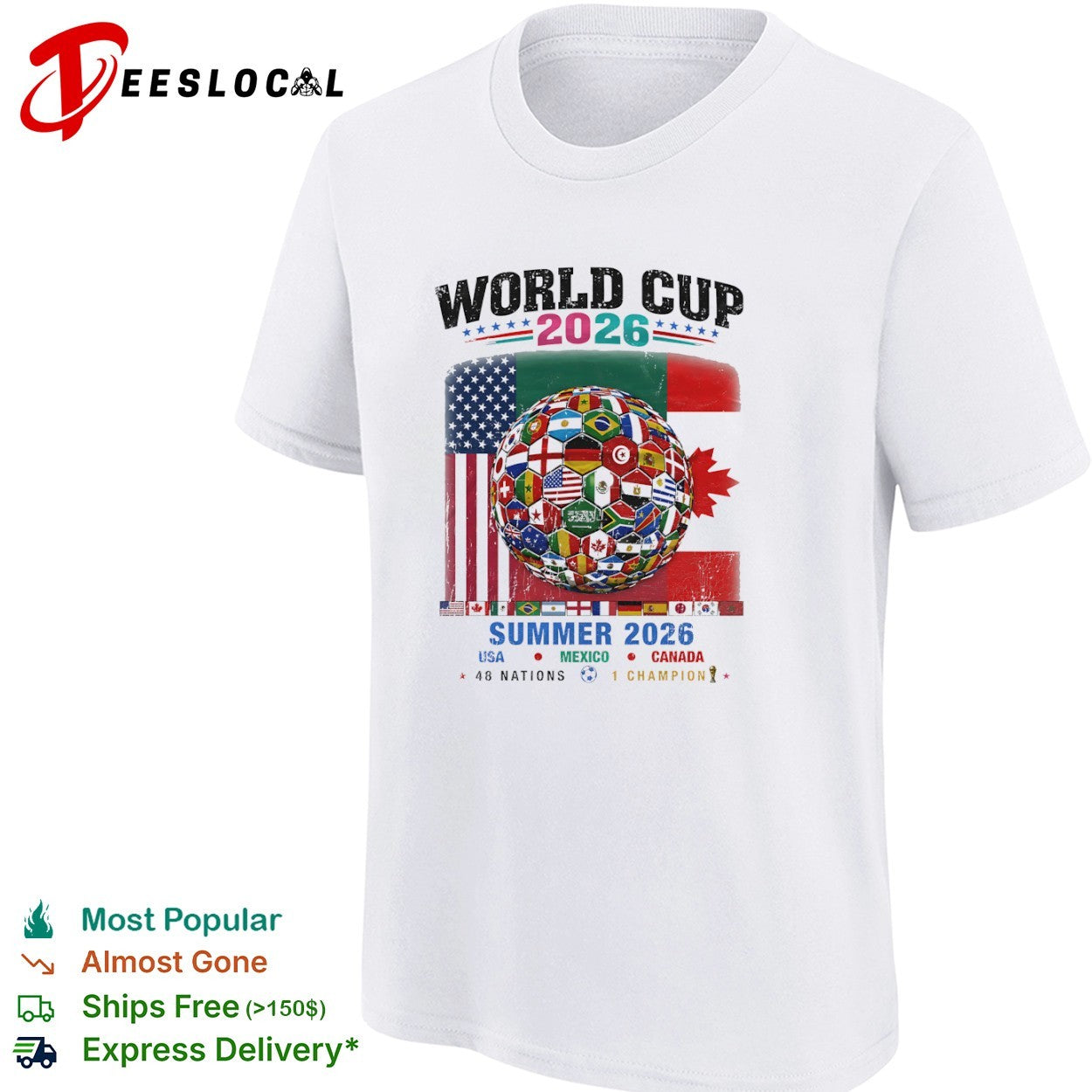 World Cup 2026 summer USA Mexico Canada 48 nations 1 champion flags ball shirt