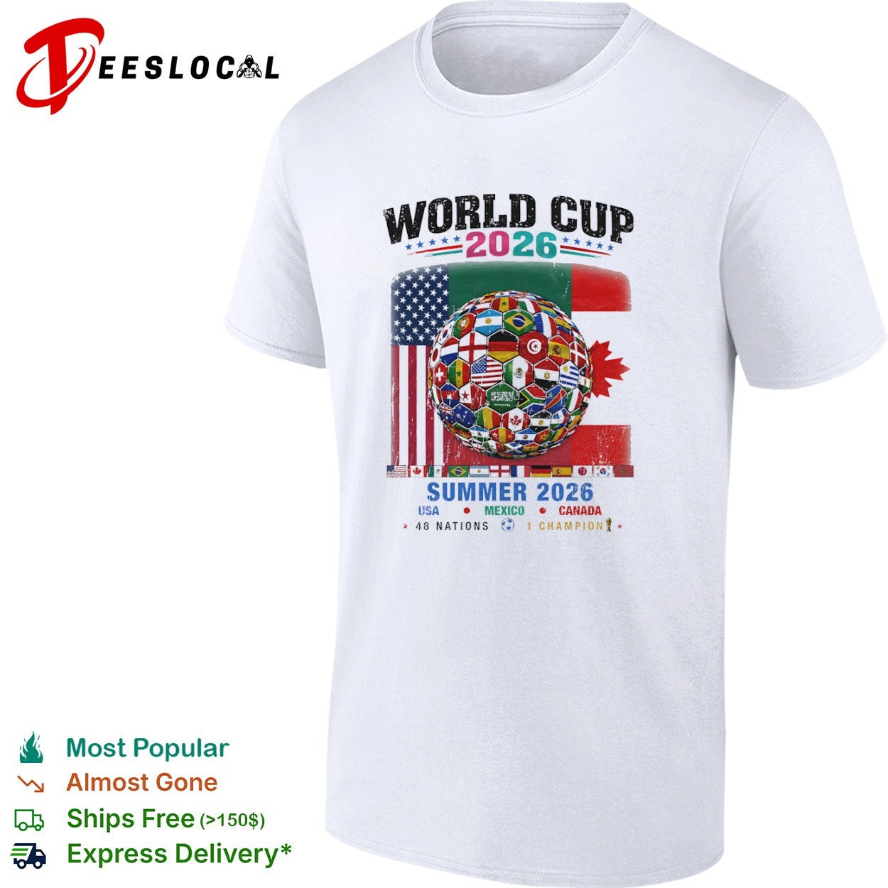 World Cup 2026 summer USA Mexico Canada 48 nations 1 champion flags ball shirt