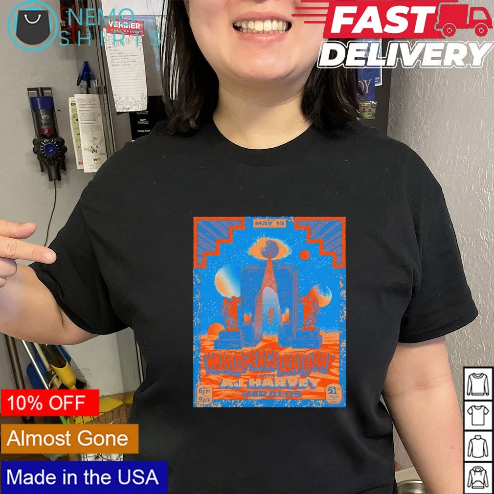 World peace death ray with AJ Harvey and Heralds Oklahoma City shirt
