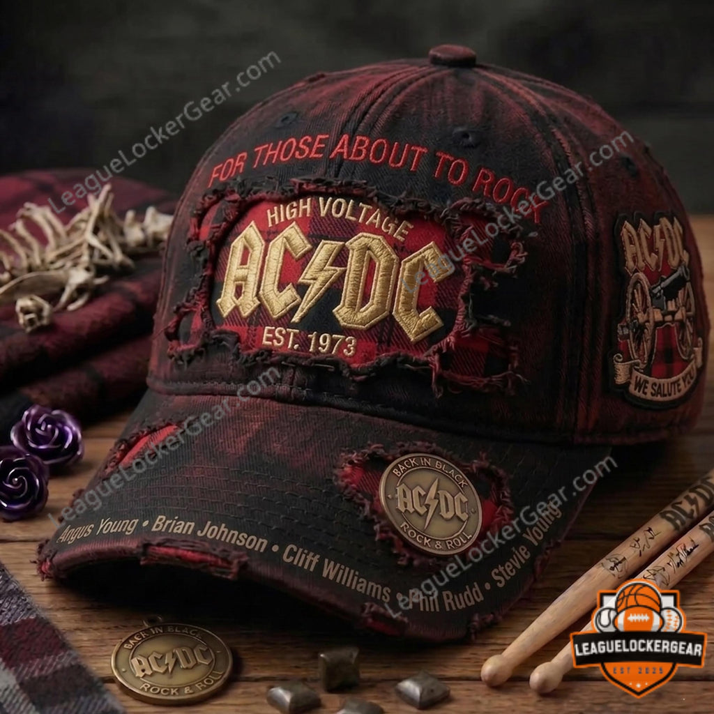 AC/DC Est 1973 High Voltage Back In Black Distressed Baseball Cap