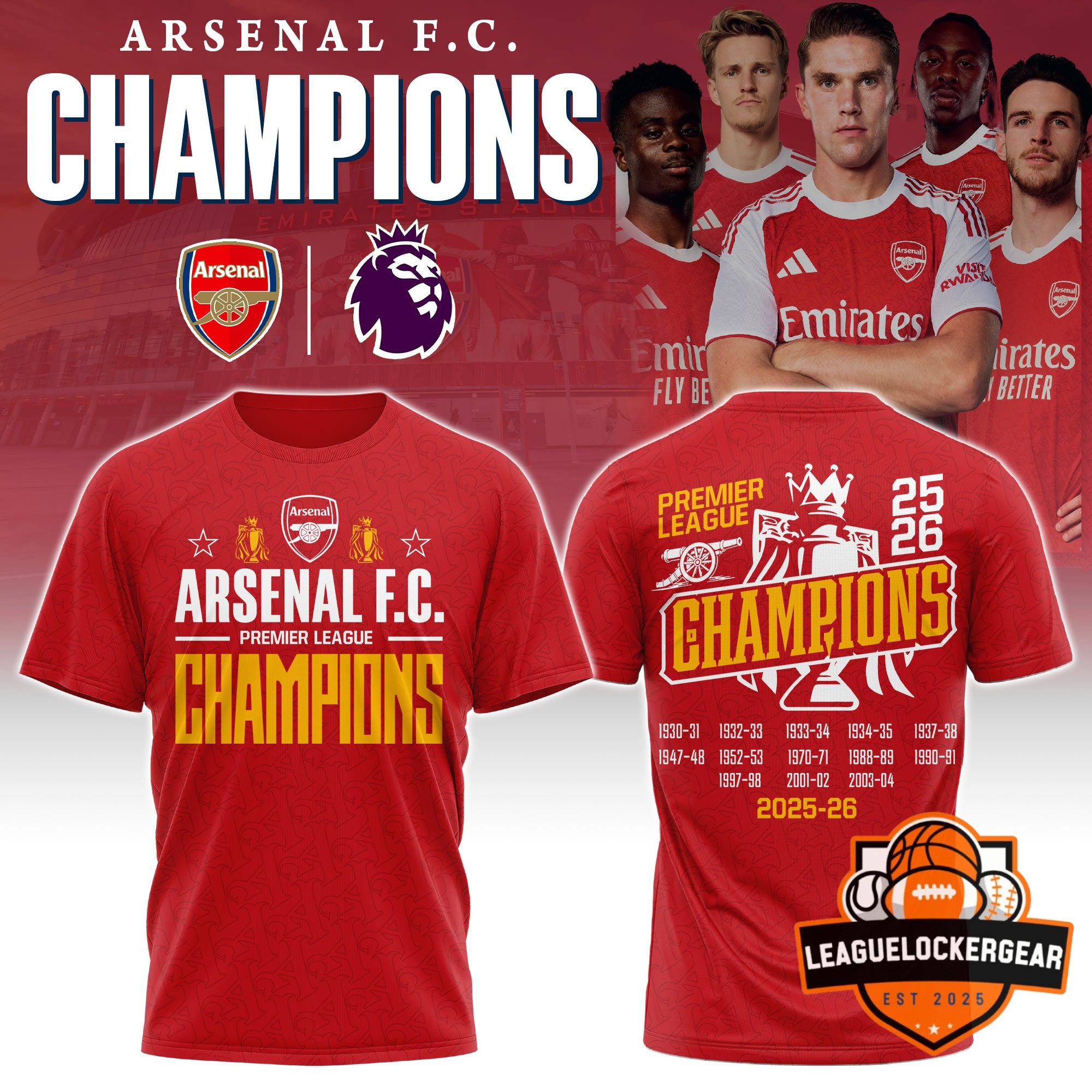 Arsenal F.C. Premier League Champions 2025-26 T-Shirt