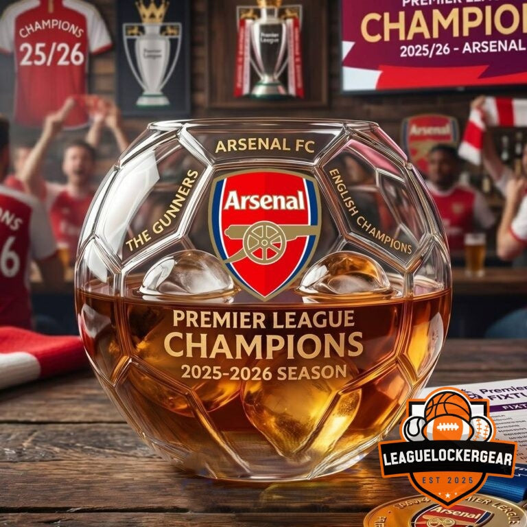Arsenal Premier League Champions 2025-2026 Football Shaped Whiskey Glass