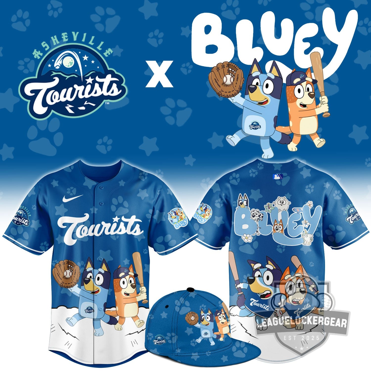 Asheville Tourists Bluey Night Collaboration Baseball Jersey