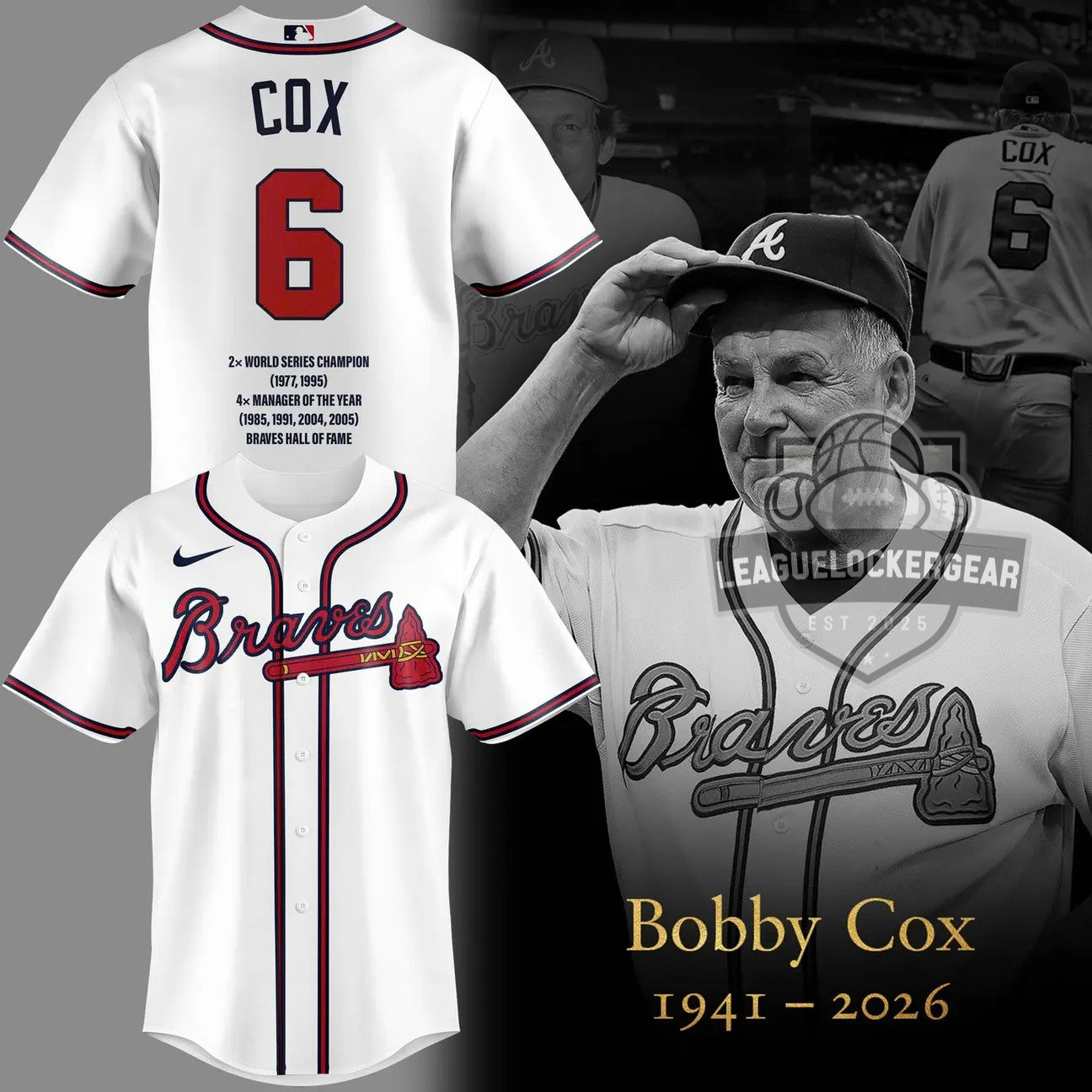 Atlanta Braves Bobby Cox Memorial Manager Baseball Jersey
