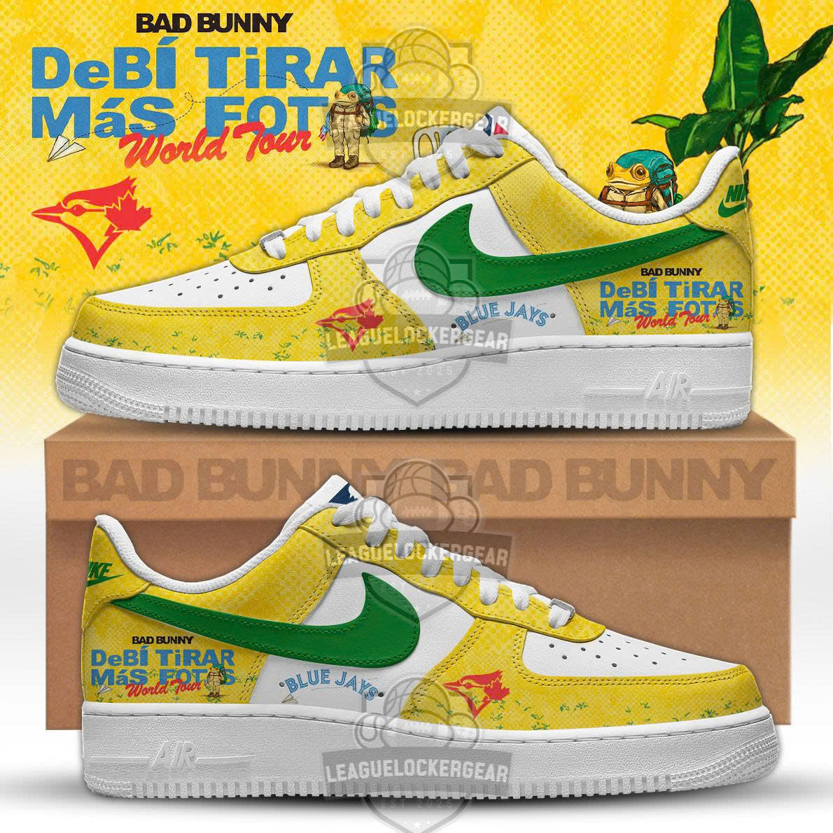 Bad Bunny DeBí TIRAR Más FOToS World Tour Toronto Blue Jays Custom Sneakers