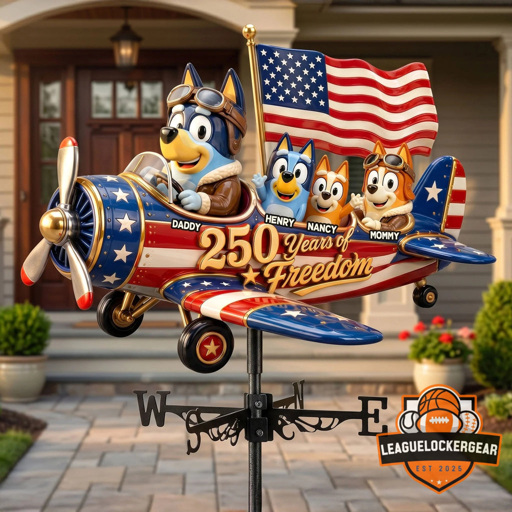 Bluey and Family 250 Years of Freedom Biplane Weather Vane