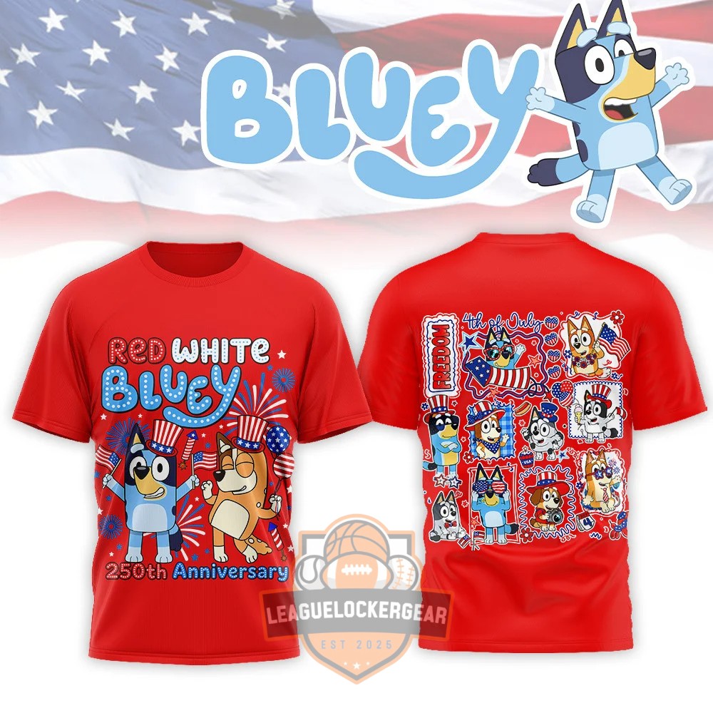 Bluey Red White Bluey 250th Anniversary T-Shirt