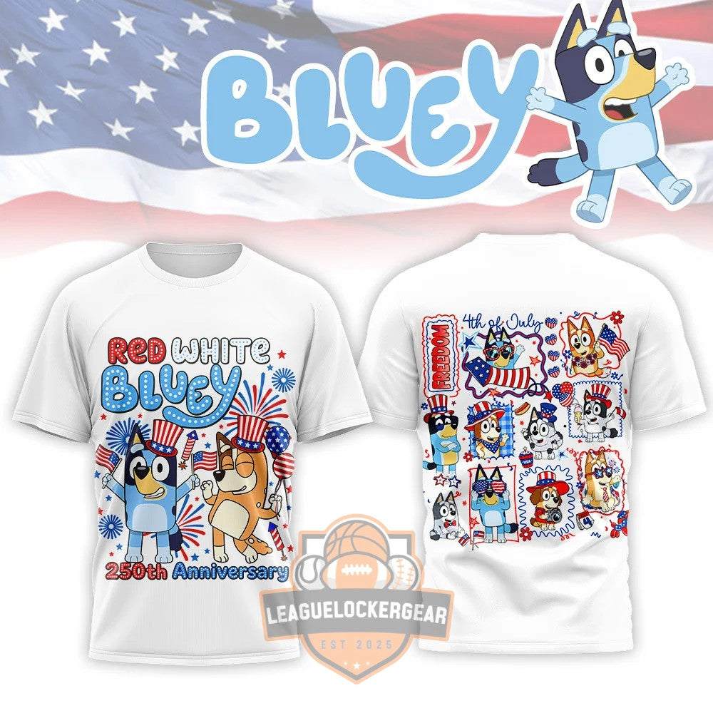 Bluey Red White Bluey 250th Anniversary T-Shirt