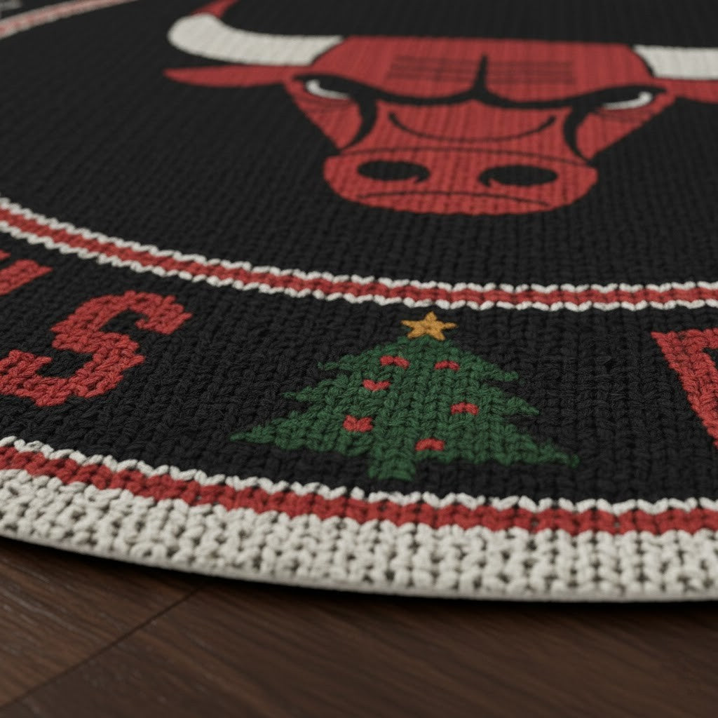 Chicago Bulls Ugly Christmas Round Rug – 27” NBA Holiday Floor Mat