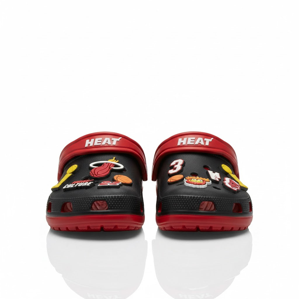 Miami Heat NBA Crocs Clogs – “Heat Culture” Black Red Intense Jibbitz Set