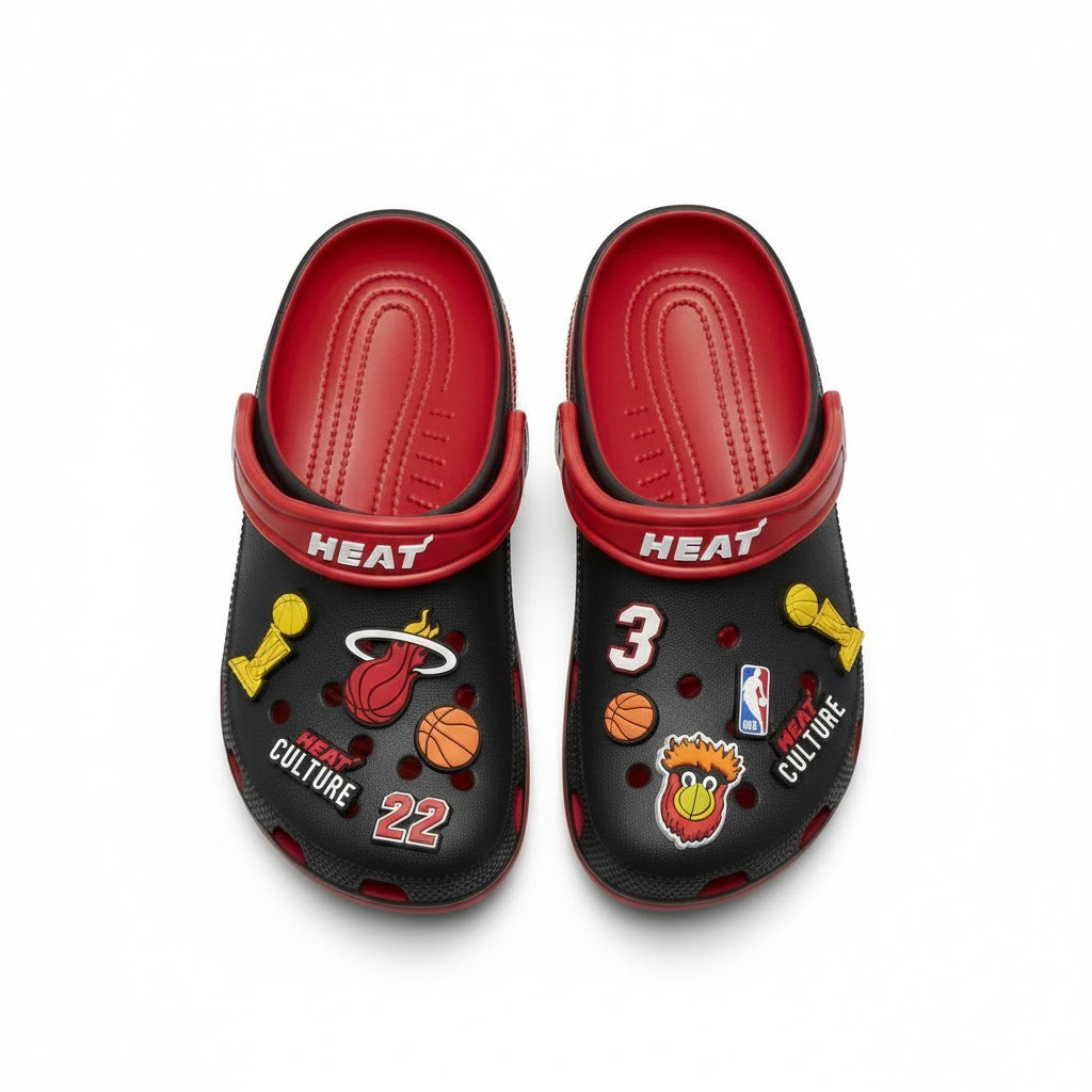 Miami Heat NBA Crocs Clogs – “Heat Culture” Black Red Intense Jibbitz Set