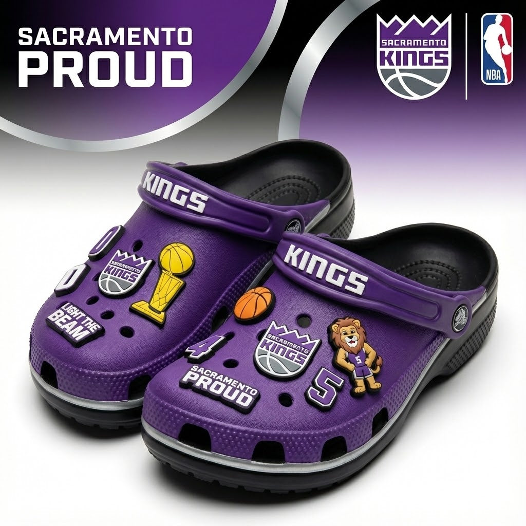 Sacramento Kings NBA Crocs Clogs – “Light The Beam” Royal Court Kicks