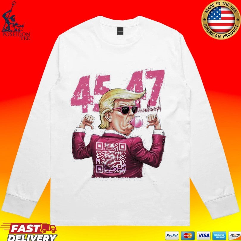 Donald Trump 45 47 Bubble Gum Qr Code T-shirt