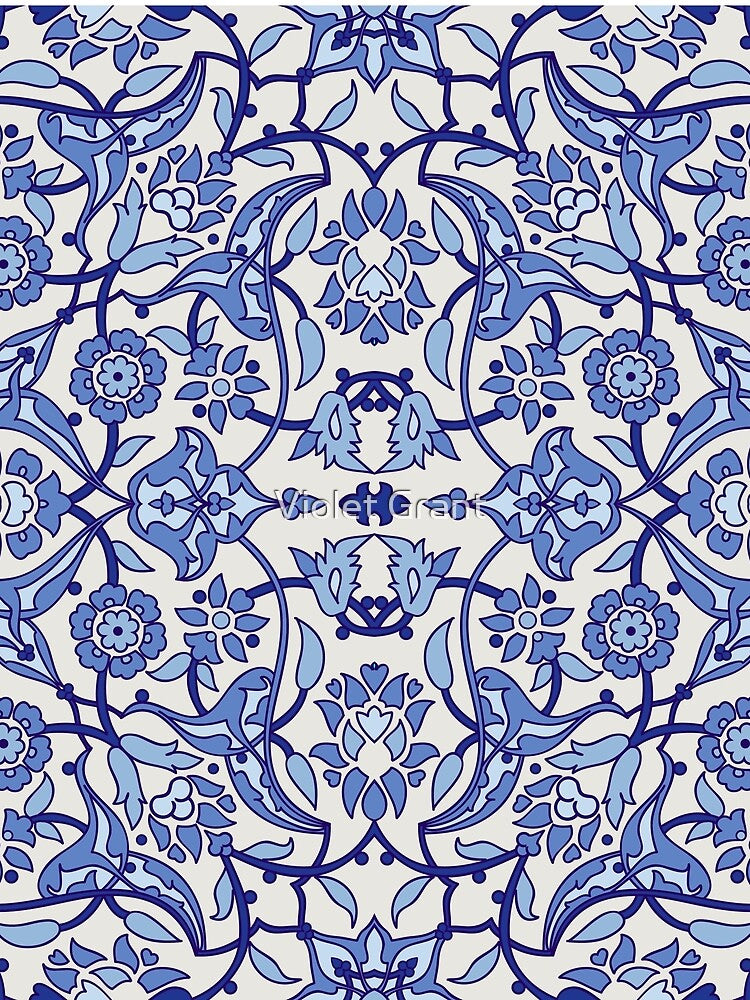 Retro Blue and White Tile Pattern by Violet Grant