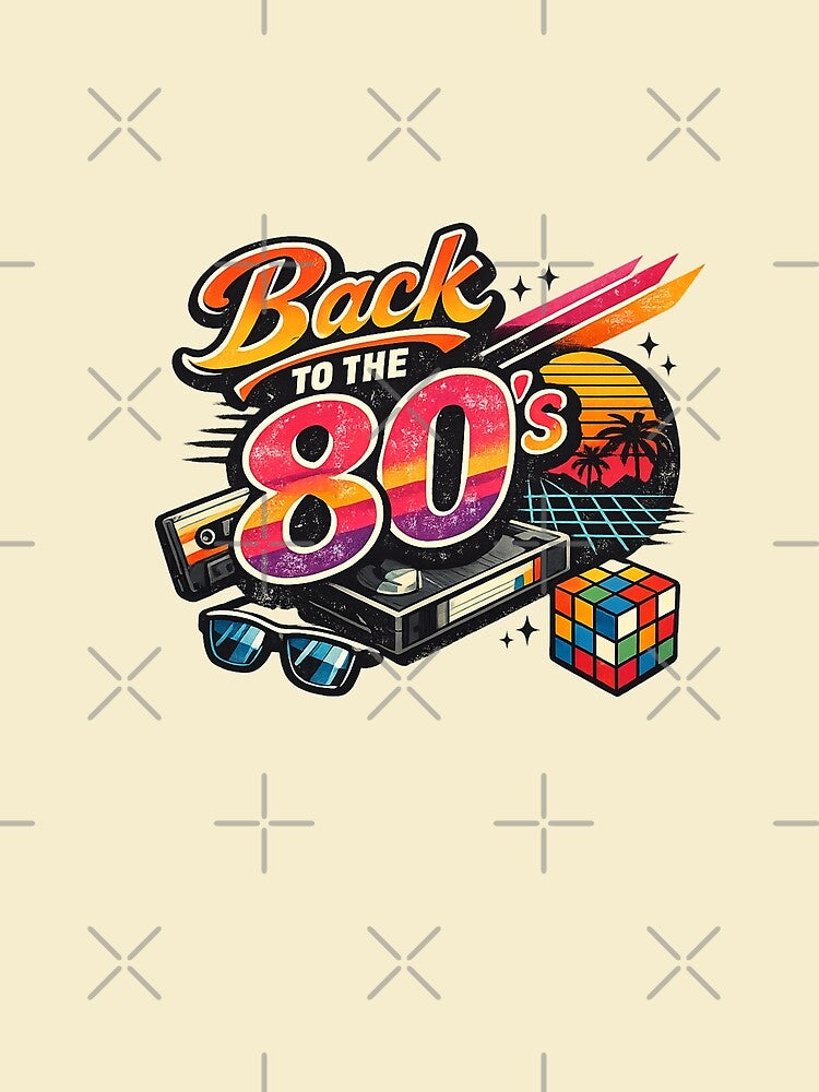 Back to the 80s Retro Vintage AI Graphic – Neon Synthwave Cassette & VHS Design by Cleora Art