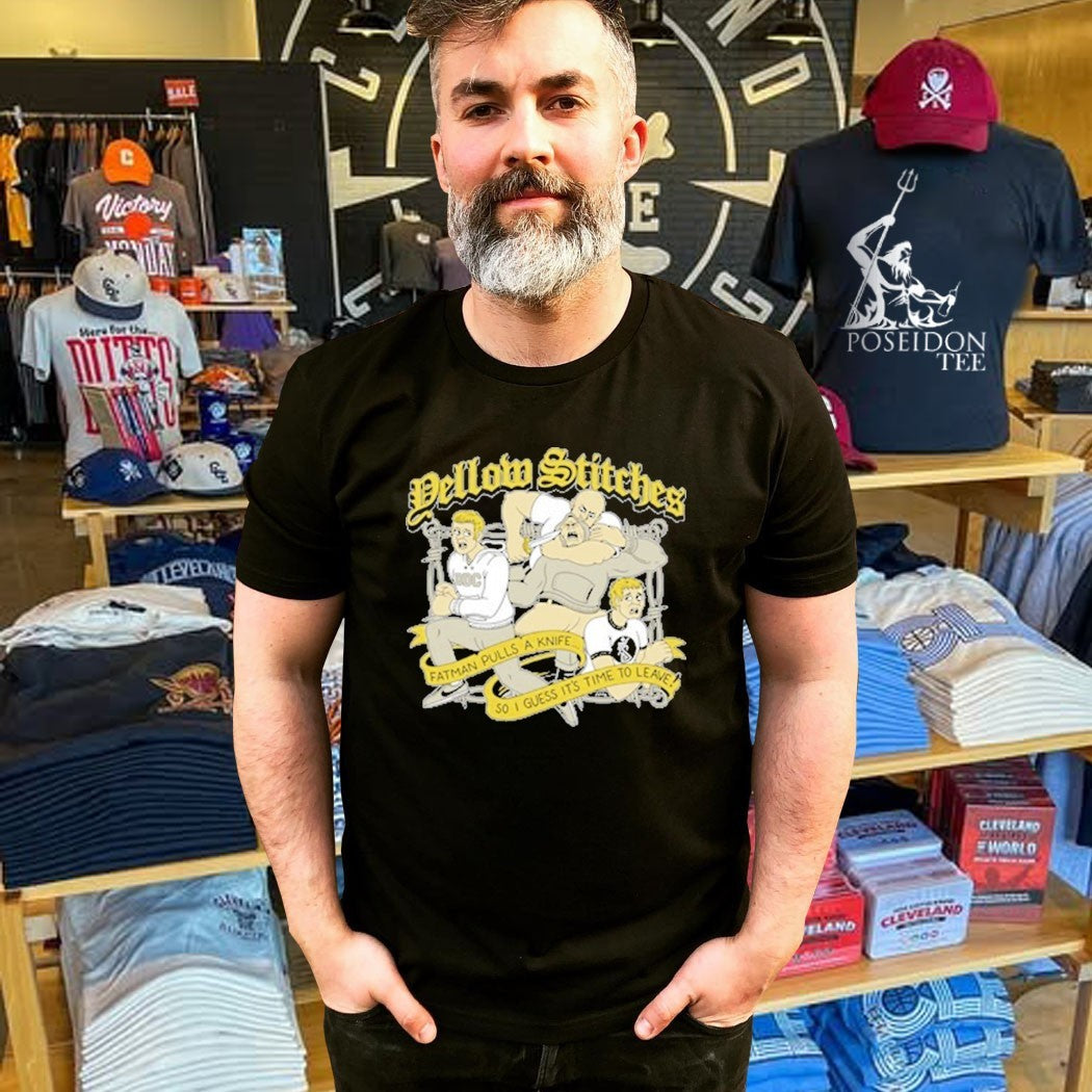 Friends Family Forever Yellow Stitches Fatman Pulls A Knife T-shirt