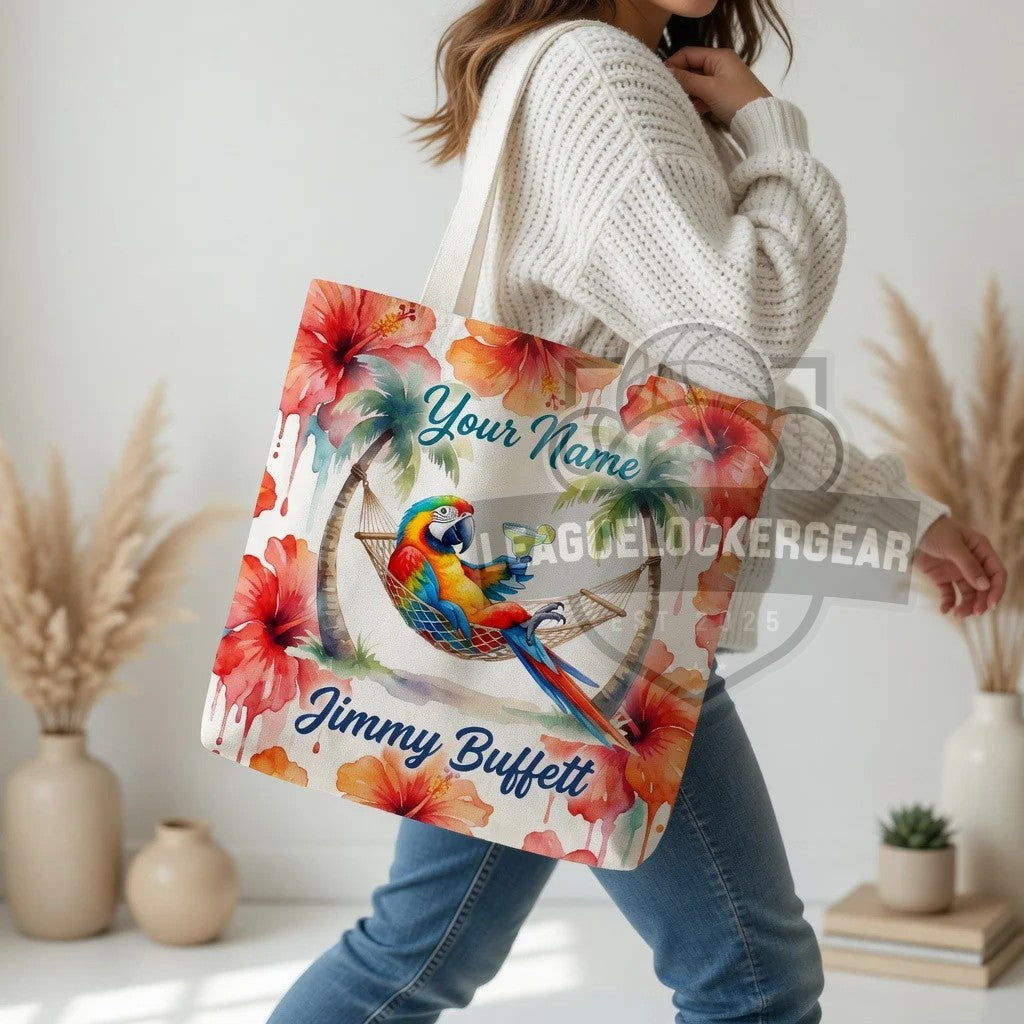 Jimmy Buffett Custom Name Parrot In Hammock Tote Bag