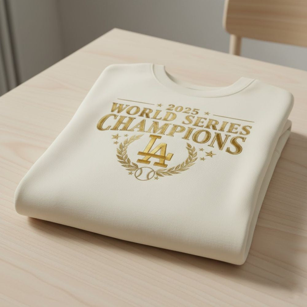 Los Angeles Dodgers 2025 World Series Champions Sweatshirt – Gold Print Crewneck Pullover