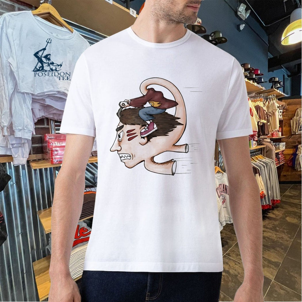 Man Riding His Own Head Illustrated T-shirt