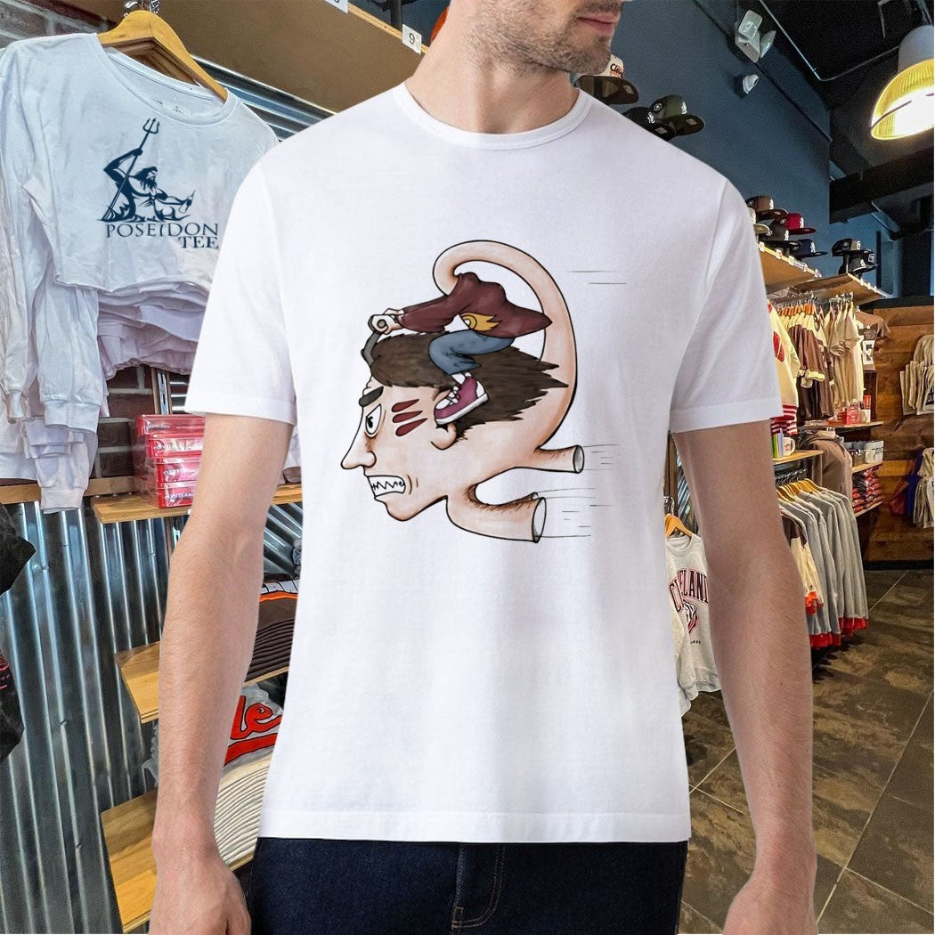 Man Riding His Own Head Illustrated T-shirt