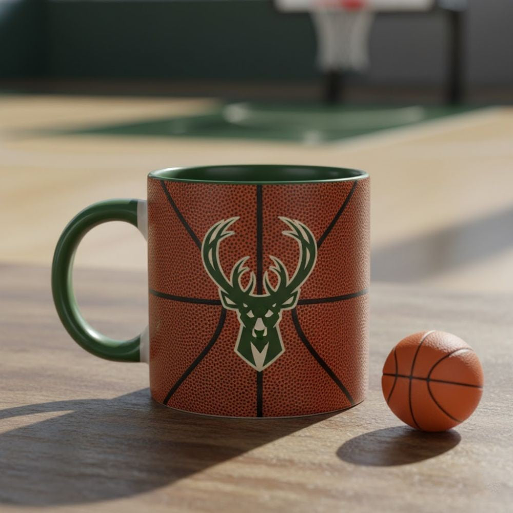 Milwaukee Bucks Basketball Texture Mug – Official 2025 NBA Coffee Cup