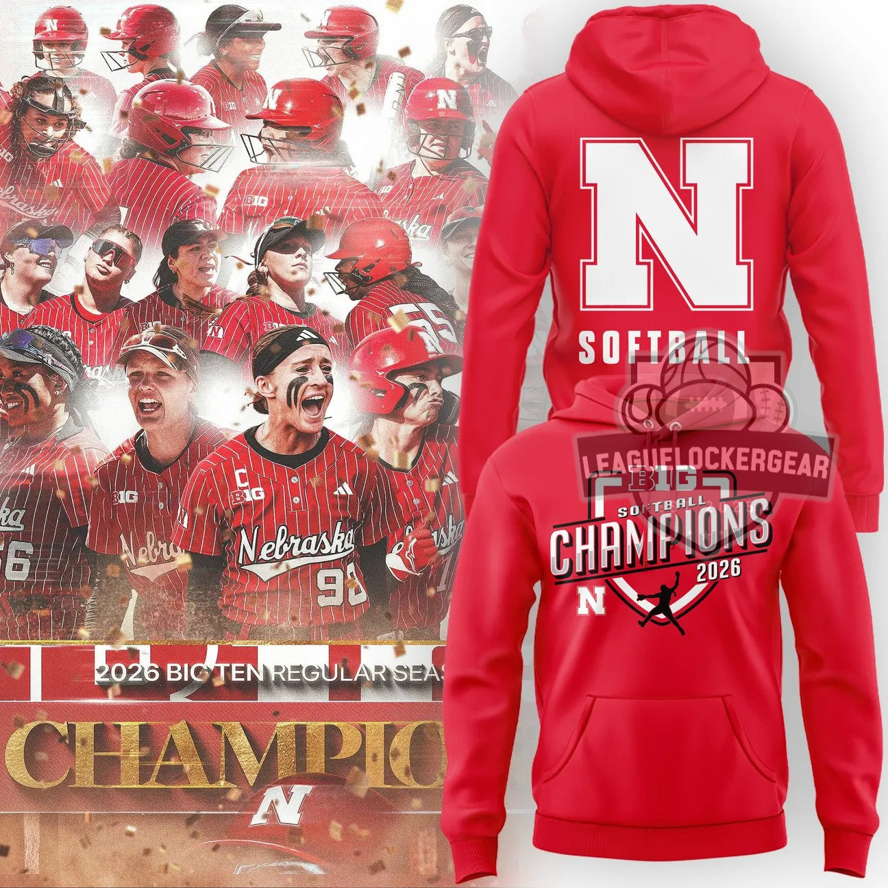 Nebraska Cornhuskers Softball 2026 Big Ten Regular Season Champions Hoodie