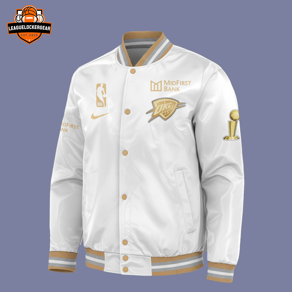 Oklahoma City Thunder 2025 NBA Champions White Bomber Jacket – Official Championship Edition