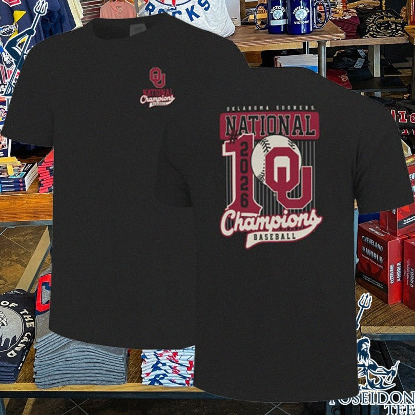 Oklahoma Sooners Black 2026 College World Series Champions Mascot Swing T-shirt