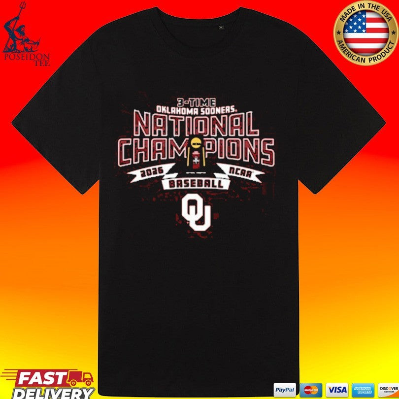 Oklahoma Sooners Crimson 2026 College World Series 3-time Champions T-shirt
