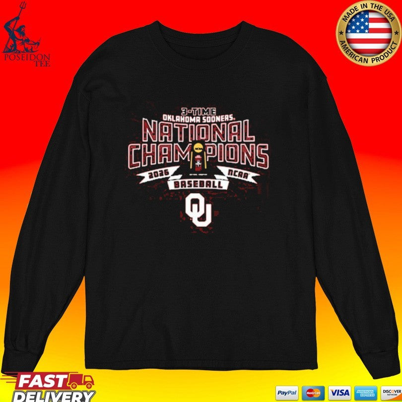 Oklahoma Sooners Crimson 2026 College World Series 3-time Champions T-shirt