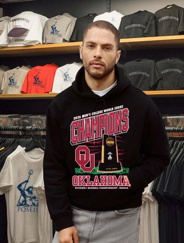 Oklahoma Sooners Crimson 2026 College World Series Champions Trophy T-shirt