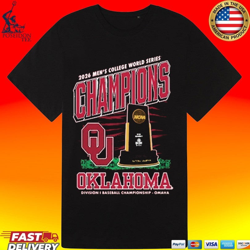 Oklahoma Sooners Crimson 2026 College World Series Champions Trophy T-shirt