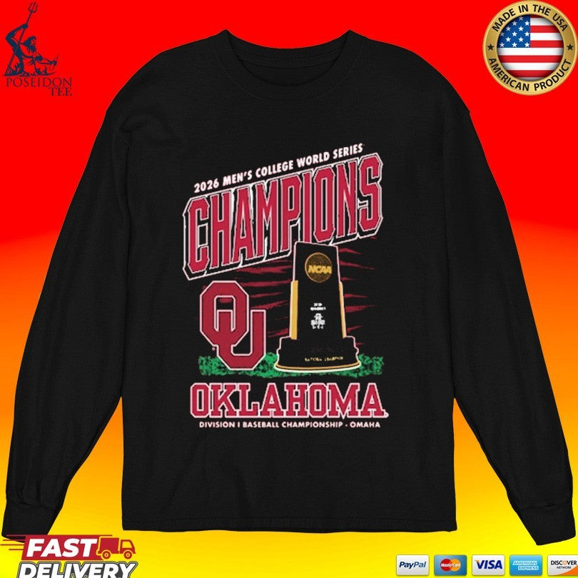 Oklahoma Sooners Crimson 2026 College World Series Champions Trophy T-shirt