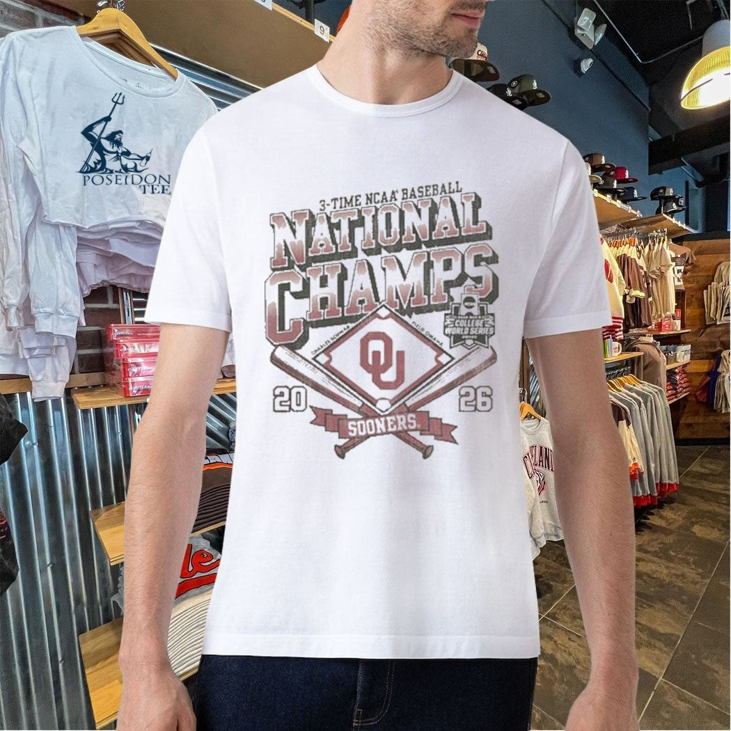Oklahoma Sooners Ivory 2026 College World Series 3- Time Champions T-shirt