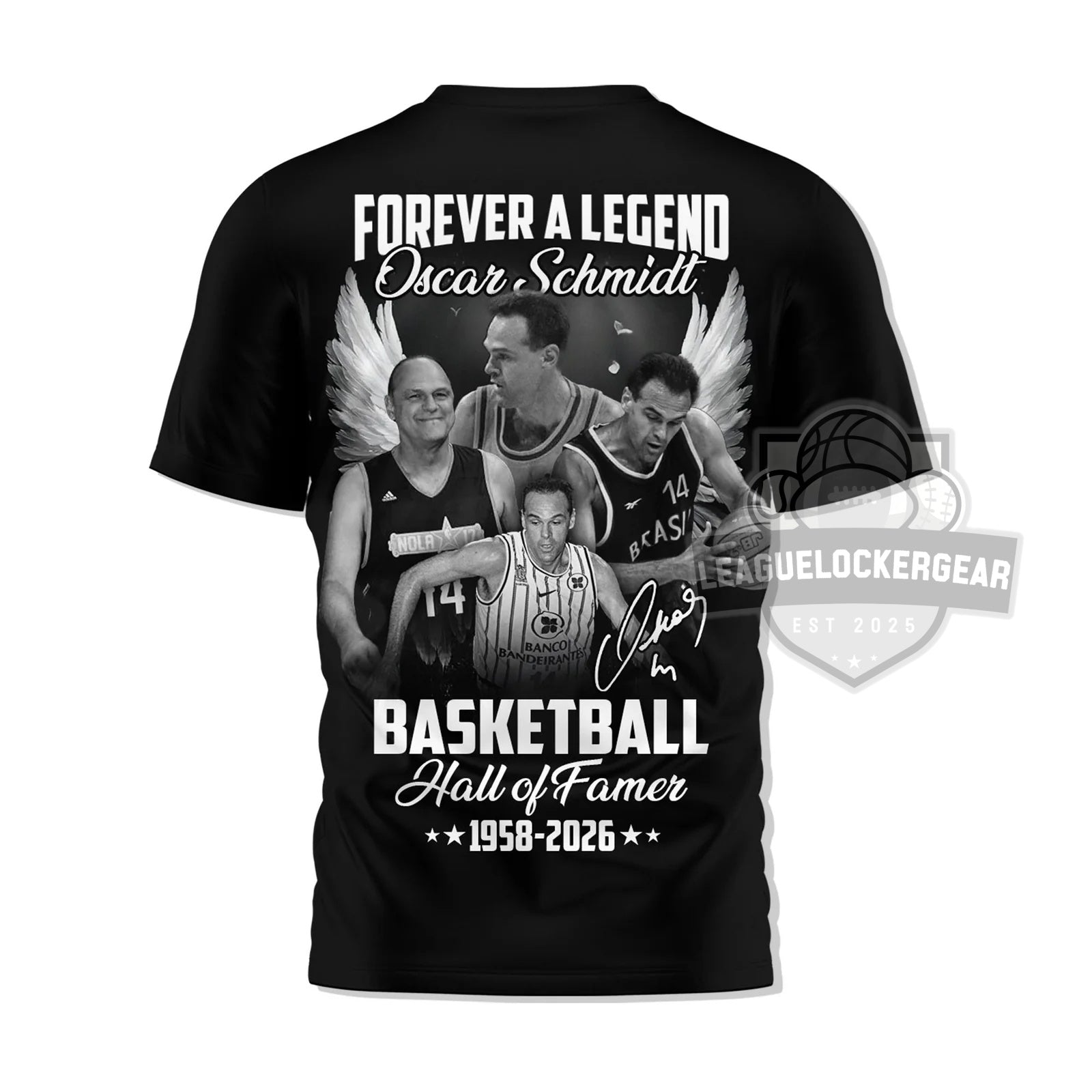 Oscar Schmidt Holy Hand Basketball Hall of Famer 1958-2026 T-Shirt