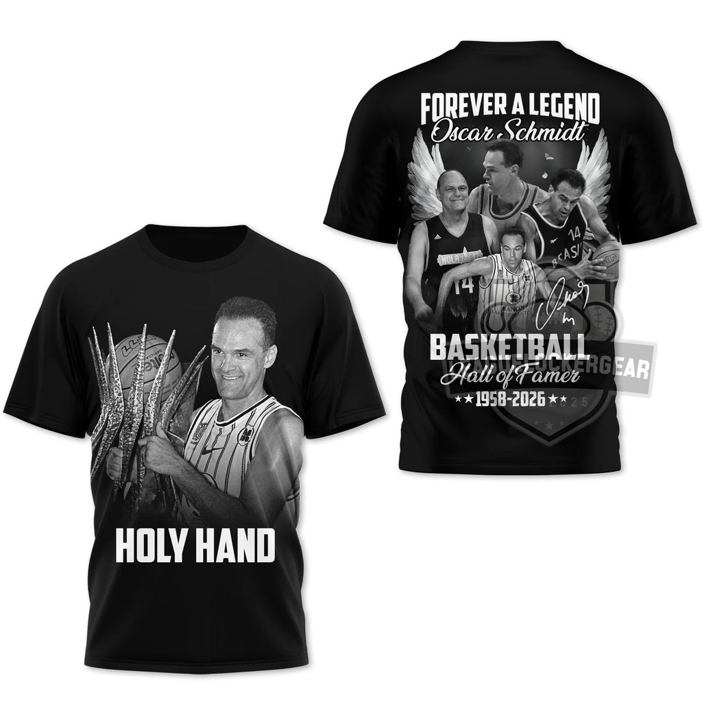 Oscar Schmidt Holy Hand Basketball Hall of Famer 1958-2026 T-Shirt