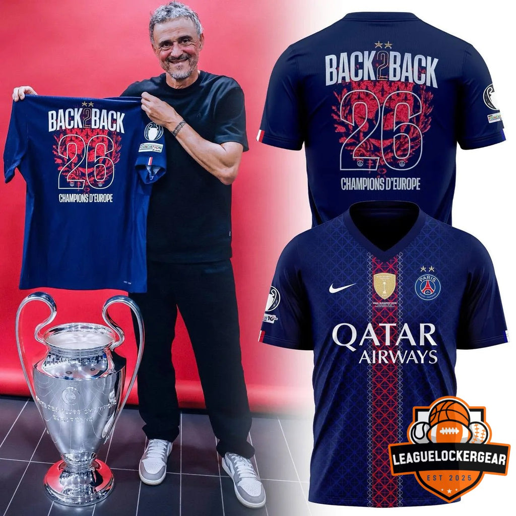 Paris Saint-Germain Back 2 Back 26 Champions d’Europe T-Shirt