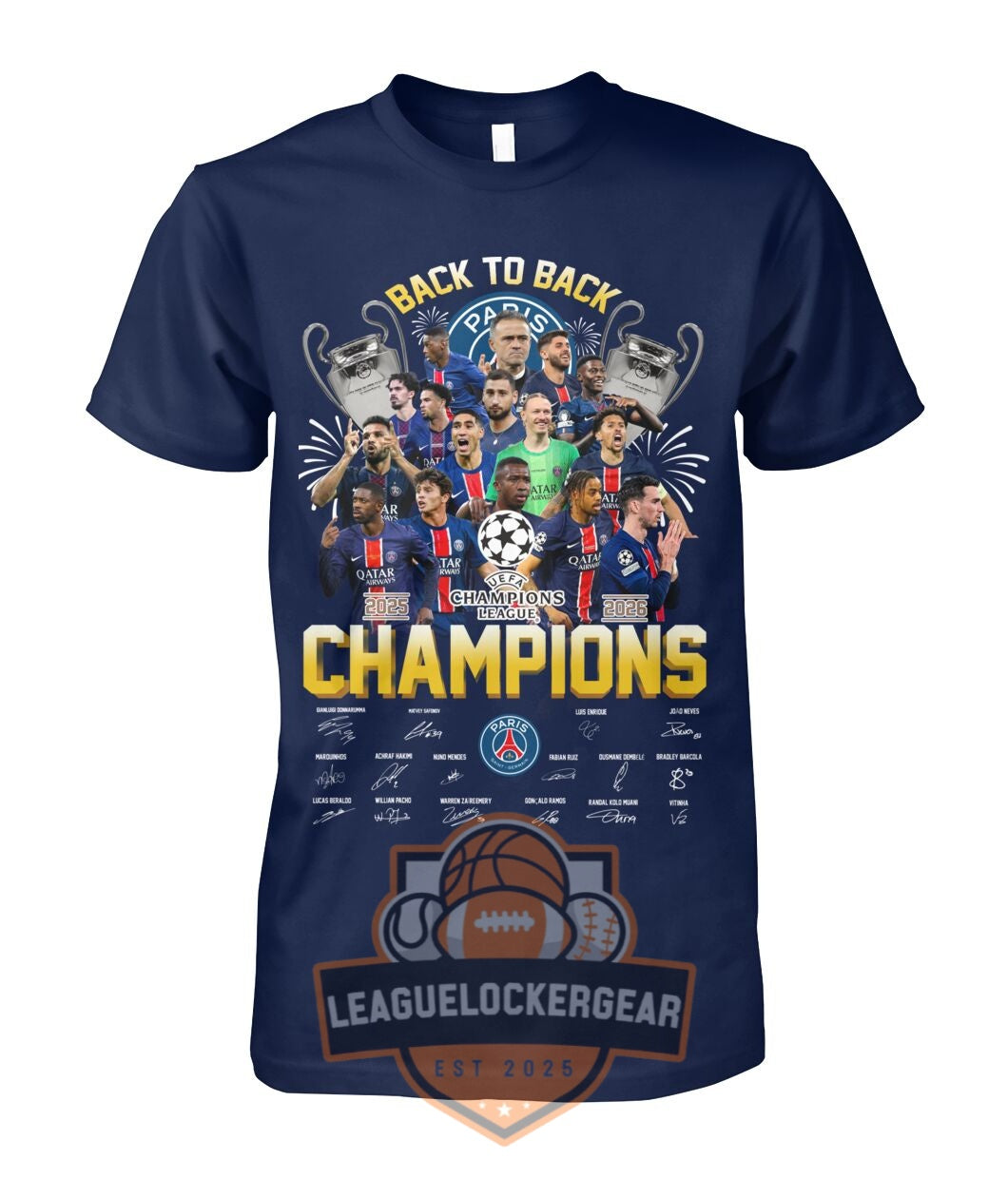 Paris Saint-Germain Back to Back Champions League 2026 T-Shirt