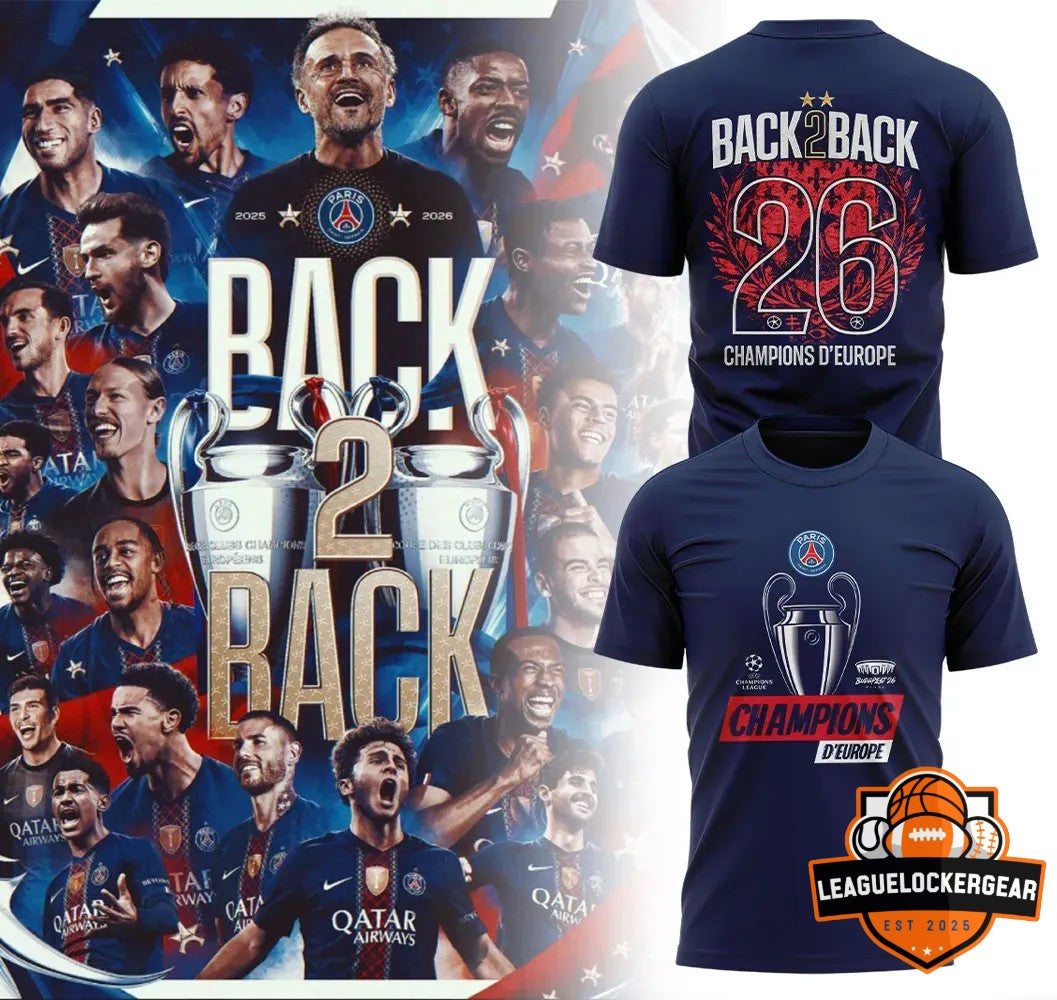 Paris Saint-Germain F.C. Back to Back Champions D’Europe 2025 2026 T-Shirt