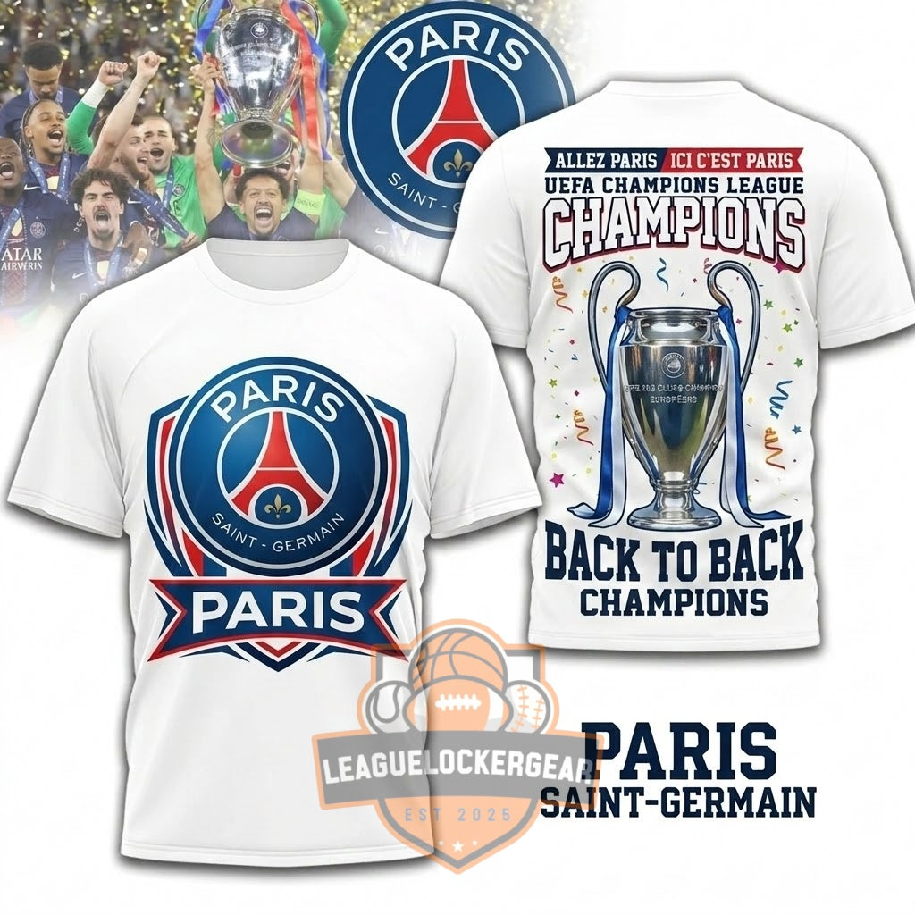 Paris Saint-Germain UEFA Champions League Back to Back 2026 Champions T-Shirt