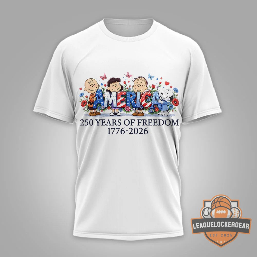 Peanuts Characters 250 Years of Freedom Semiquincentennial 1776-2026 T-Shirt