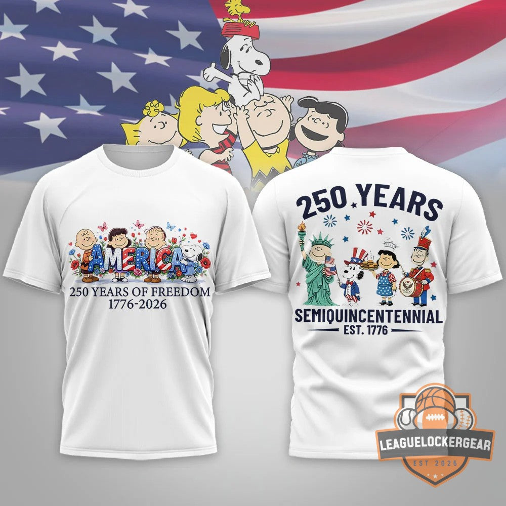 Peanuts Characters 250 Years of Freedom Semiquincentennial 1776-2026 T-Shirt