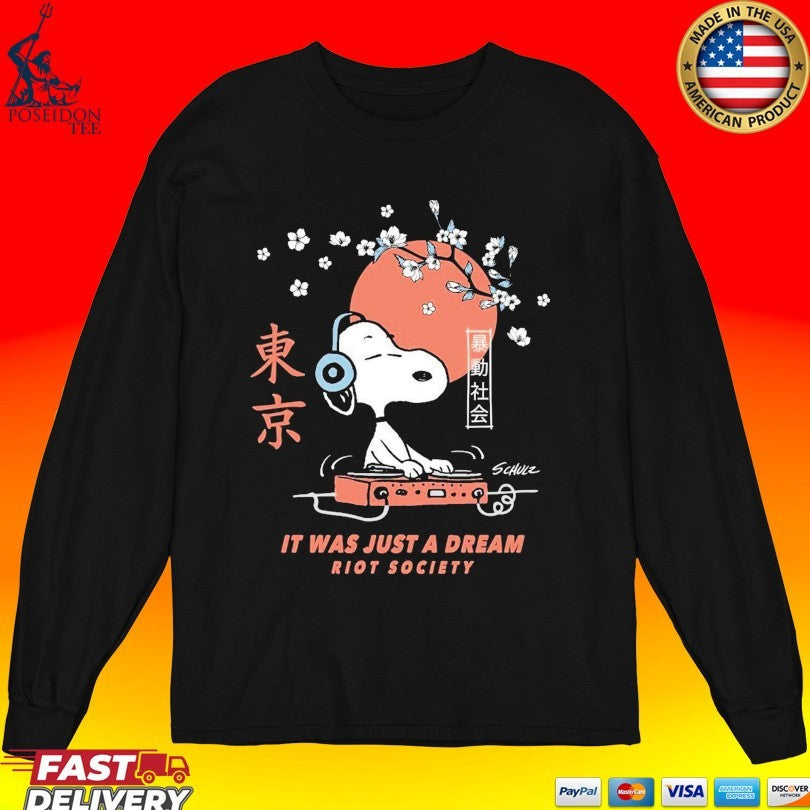 Peanuts Snoopy Japan Dj Mens It Was Just A Dream Riot Society T-shirt