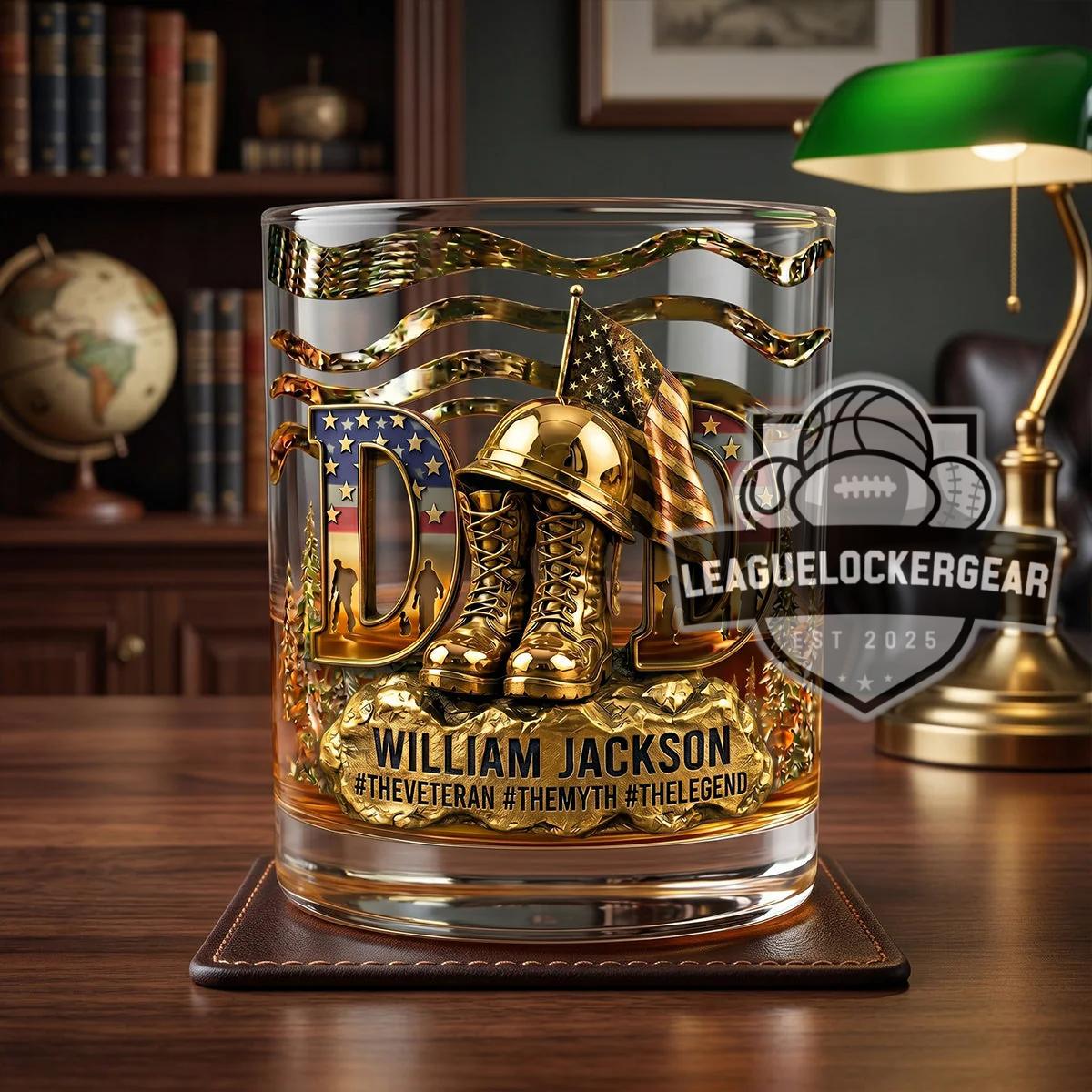 Personalized Military Veteran William Jackson The Veteran Myth Legend Golden Tribute Whiskey Glass