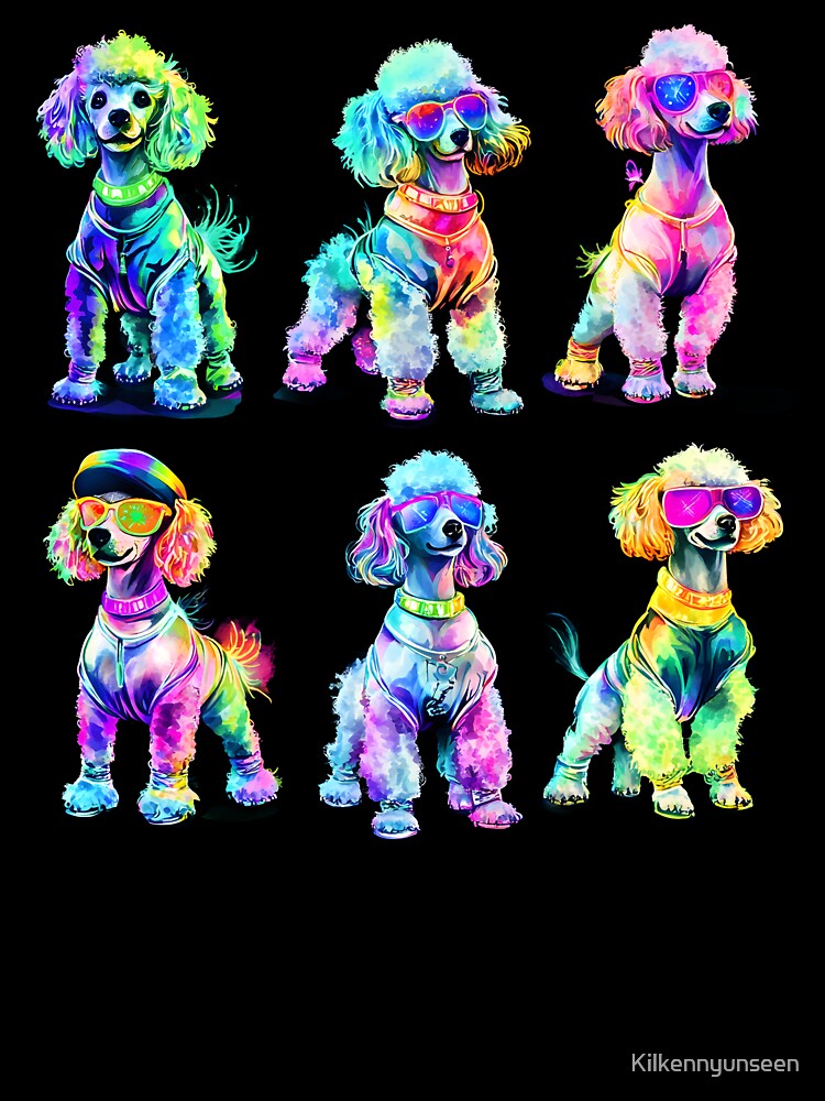 Retro Rainbow Poodles – Neon 80s Dog Fashion Art Print by Kilkennyunseen