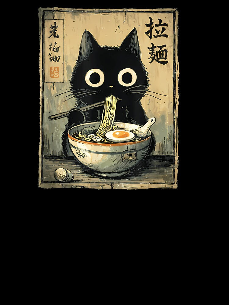 Kawaii Ramen Cat Retro Japanese Noodles Artwork by cawtoon