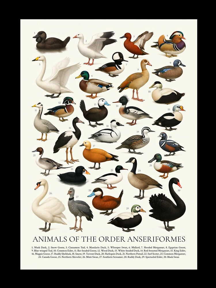 Anseriformes (Duck Goose Swan) Wildlife Retro Identification Chart by kakarikihill
